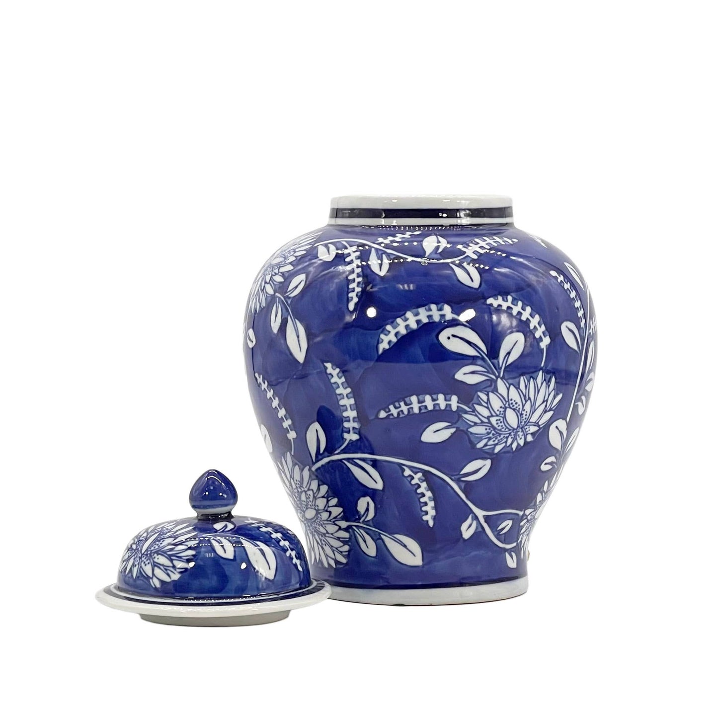 Floral Chinoiserie Ceramic Ginger Jar 12": Classic Blue & White