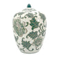 Green & White Floral Ceramic Chinoiserie Ginger Jar 11"