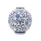 12" Dia Ceramic Globe Chinoiserie Vase Flowers & Home Decor: Blue & White
