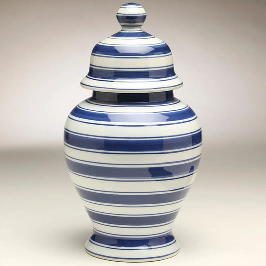 Blue and White Stripe Ginger Jar