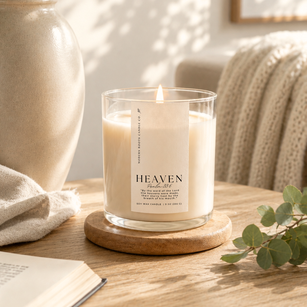 Heaven | Pink Sugar & Vanilla | 9 oz. Clear Jar Soy Candle: Natural Wood Lid
