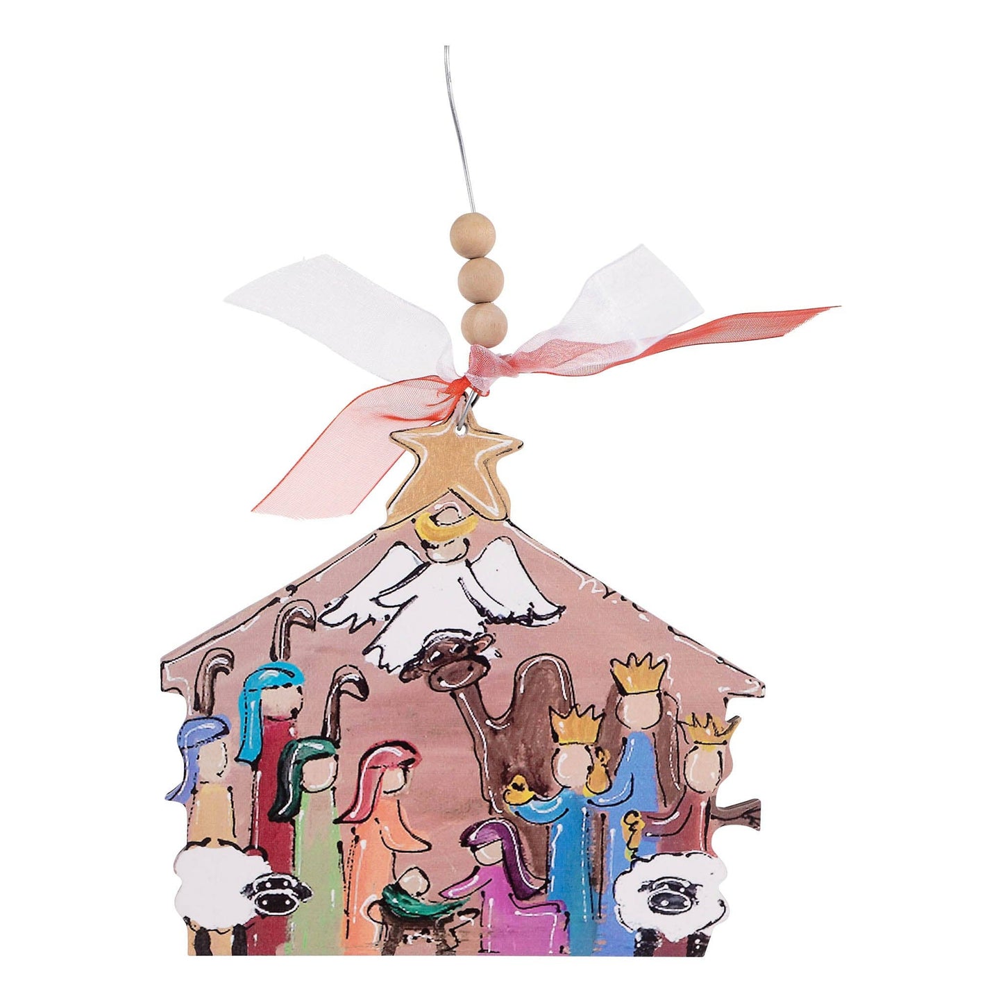 Unto Us A Child Is Born Nativity Wood Ornament Colorful