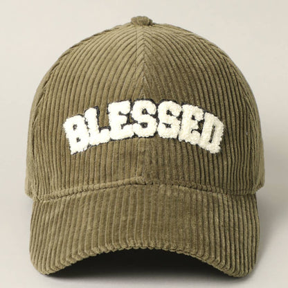 BLESSED 3D Embroidered Corduroy Baseball Cap: BURGUNDY / One Size