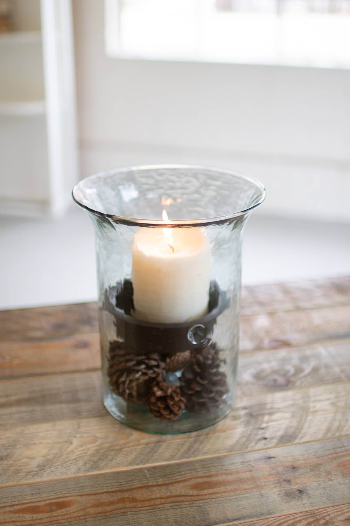 ORIGINAL GLASS CANDLE CYLINDER W RUSTIC INSERT - SMALL: Clear / Glass/Metal / 7"d x 11"t