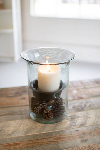 ORIGINAL GLASS CANDLE CYLINDER W RUSTIC INSERT - SMALL: Clear / Glass/Metal / 7"d x 11"t