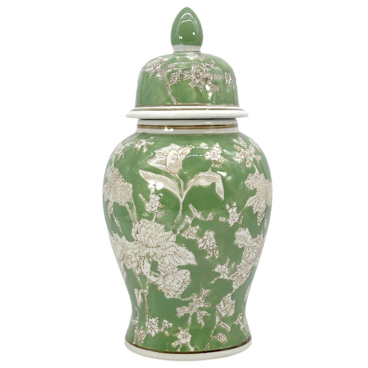 Classic Urn Shape Chinoiserie Ginger Jar 14" : White & Green