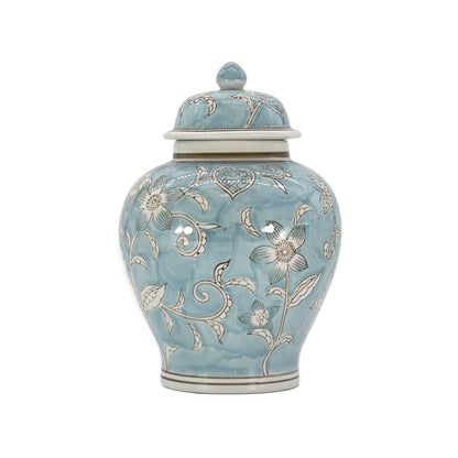 Floral Chinoiserie Ceramic Ginger Jar 12": Classic Blue & White