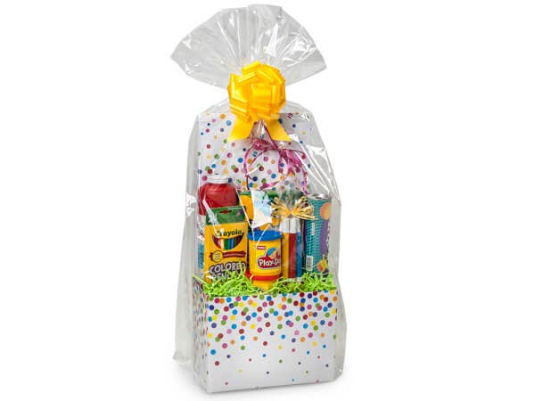 Clear Cellophane Basket Wrap Bags: Clear / 100 Pack / Small 12x4x20"