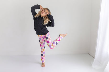 Kids Dark Gray Ruffle Hoodie & Checkered Leggings Fall Set: 7/8