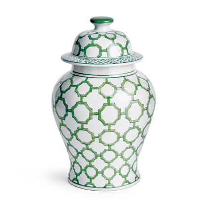 Imperial Link Lidded Ginger Jar: Green/White / Ceramic