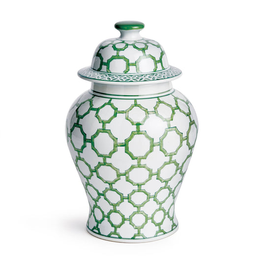 Imperial Link Lidded Ginger Jar: Green/White / Ceramic