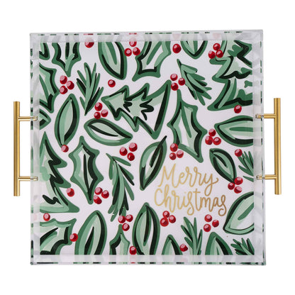 Merry Christmas Holly Acrylic Tray