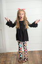 Kids Black & White Check Smiley Face Ruffle Top Leggings Set: 5/6