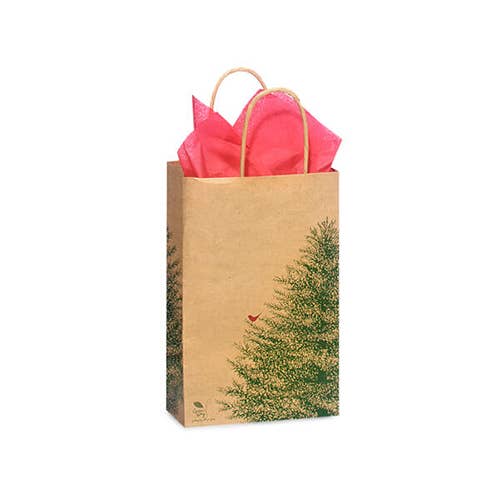 Evergreen Tree Christmas Paper Gift Bags: 25 Pack / Rose 5.5x3.25x8.5"