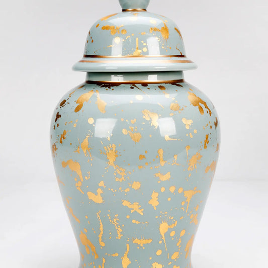 18 in Sea Green and Gold Ginger Jar