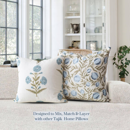 Alisa Blue Block Print Pillow Cover: Lumbar