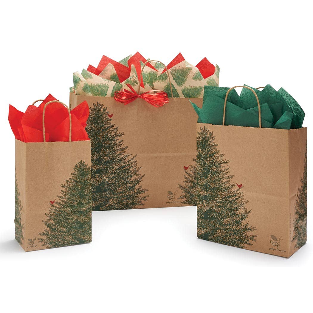 Evergreen Tree Christmas Paper Gift Bags: 25 Pack / Rose 5.5x3.25x8.5"