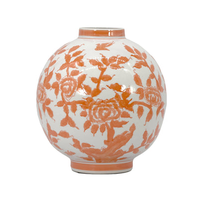 12" Dia Ceramic Globe Chinoiserie Vase Flowers & Home Decor: Blue & White