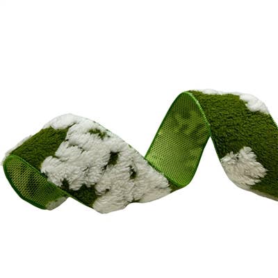 FUZZY GREEN WITH WHITE SNOWFLAKE RIBBON 2.5" X 10YD