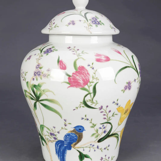 14" Birds and Flowers Ginger Jar