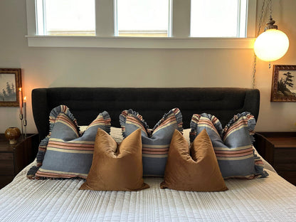 Foxy Blue Striped-Ruffle Pillow Cover: 22x22 Cover Only