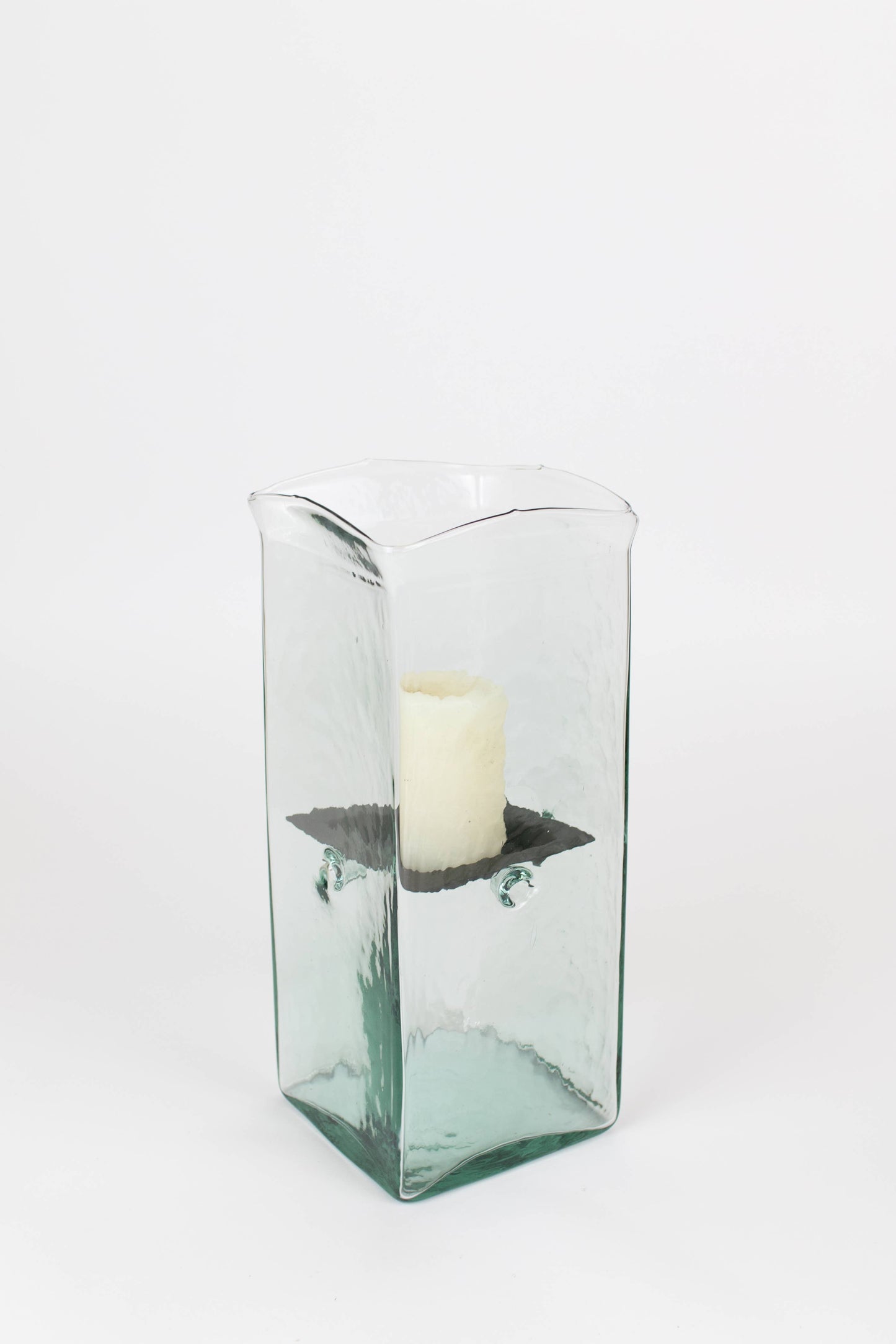 SQUARE CANDLE HURRICANE - MEDIUM: Clear / Glass/Metal / 6.5" x 6.5" x 15"t