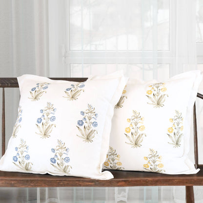 Lucy Hand Painted Block Print Floral Pillow Cover - Gold: 20X20