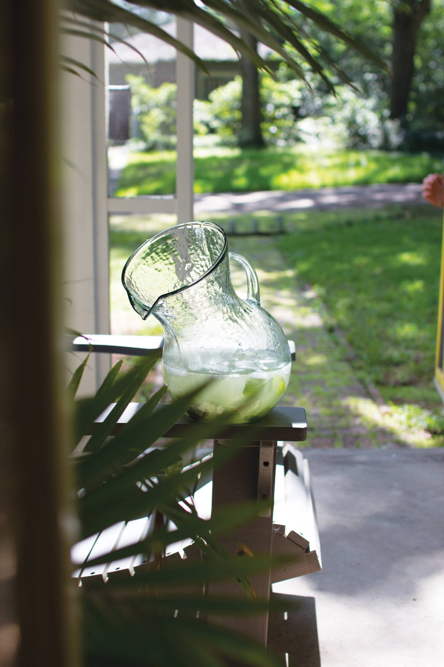 LARGE GLASS TILTED PITCHER: Clear / Recycled Glass / 8" x 12"t