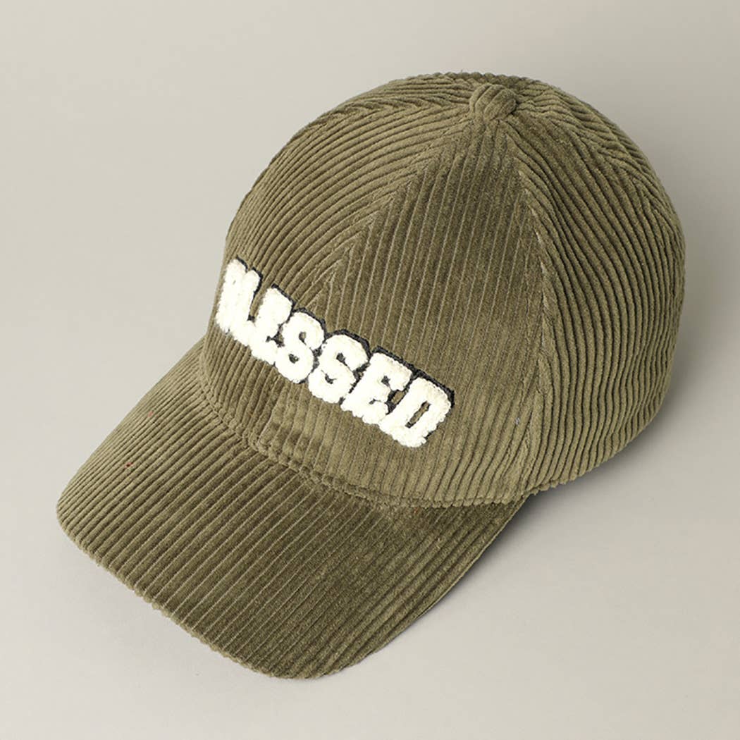 BLESSED 3D Embroidered Corduroy Baseball Cap: BURGUNDY / One Size