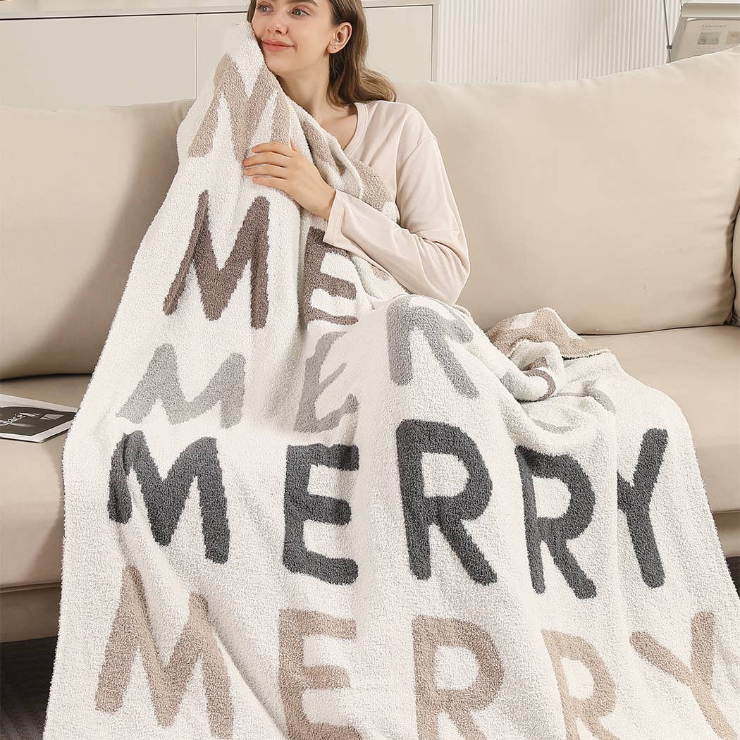 Multi Color Merry Pattern Print Cozy Throw Blanket: MULTI / ONE SIZE