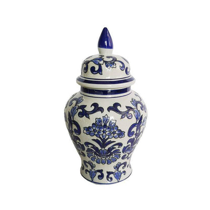 Classic Urn Shape Chinoiserie Ginger Jar 14" : White & Green