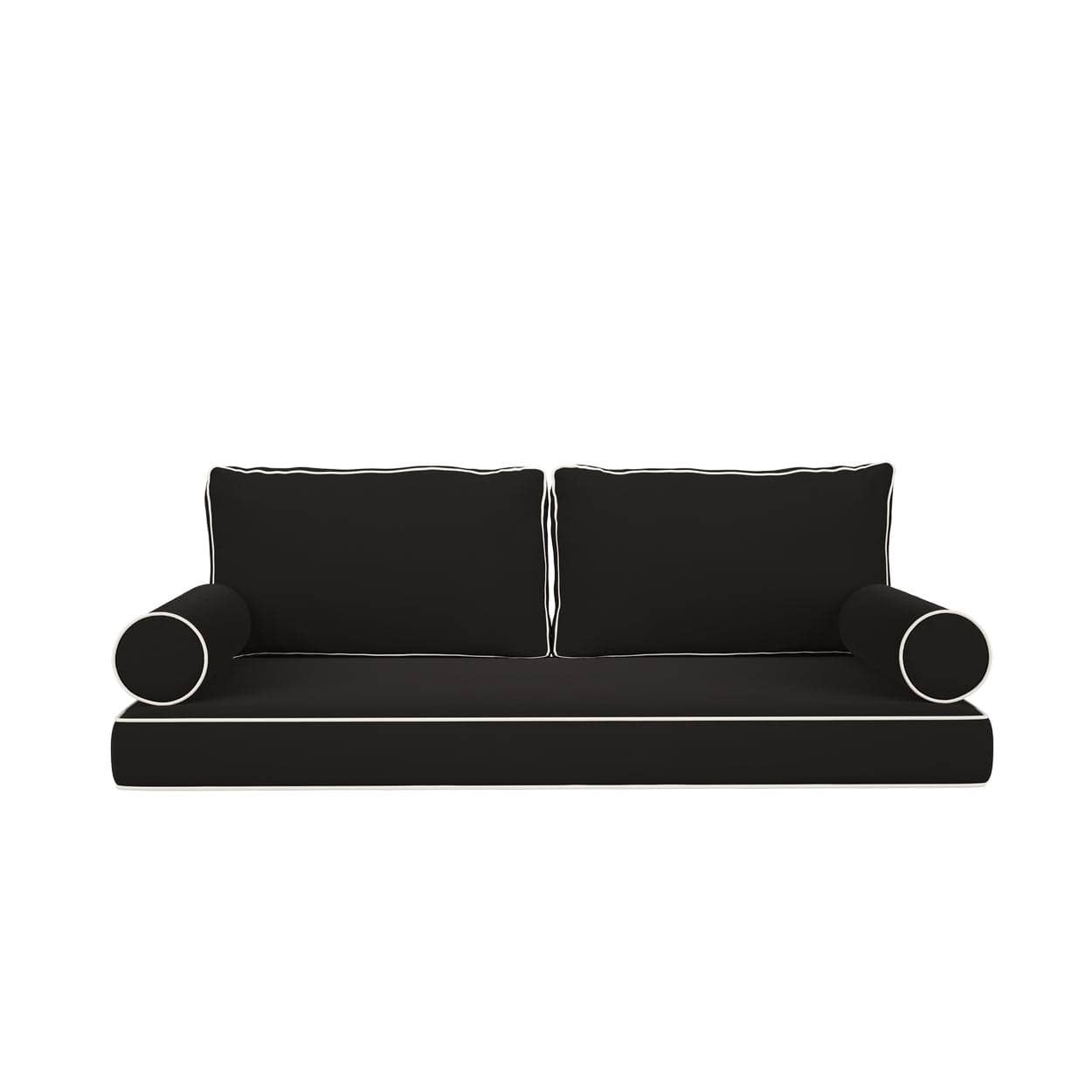 Cushion Perfect Sunbrella Mattress & Pillow Set with Contrasted Piping, Style 4: Canvas Black with Canvas White Piping / 5 ft Mattress and Pillow Set