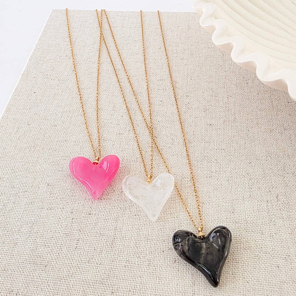 Jan Resin Heart Necklace - WATERPROOF: Crystal