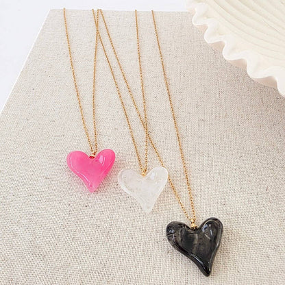 Jan Resin Heart Necklace - WATERPROOF: Crystal