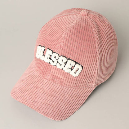 BLESSED 3D Embroidered Corduroy Baseball Cap: BURGUNDY / One Size