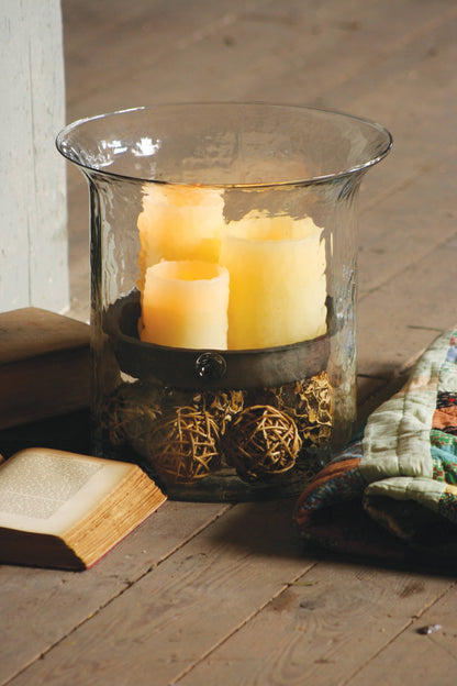 GIANT GLASS CANDLE CYLINDER WITH RUSTIC INSERT: Clear / Recycled Glass / 12.5"d x 12.5"t