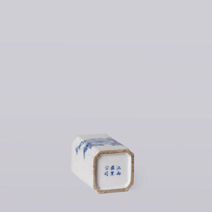 1920s Blue and White Porcelain Peony Square Vase