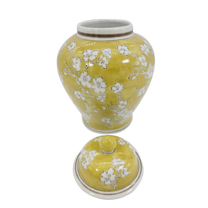 Floral Chinoiserie Ceramic Ginger Jar 12": Rust Red