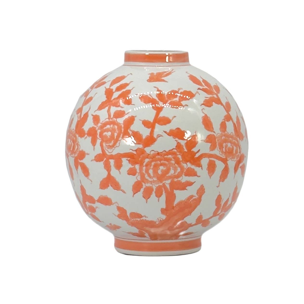 12" Dia Ceramic Globe Chinoiserie Vase Flowers & Home Decor: Blue & White