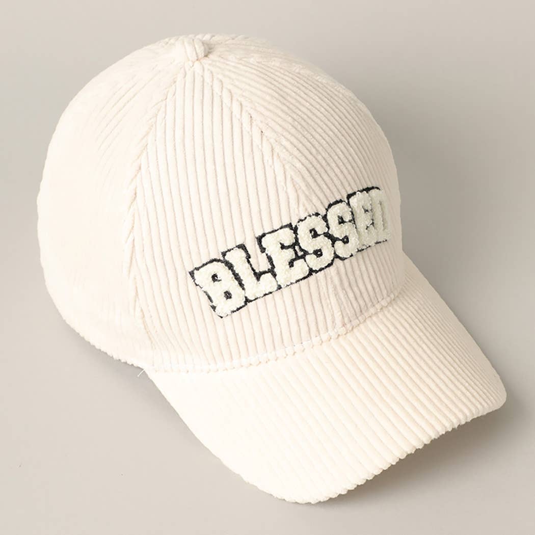 BLESSED 3D Embroidered Corduroy Baseball Cap: BURGUNDY / One Size
