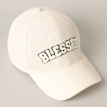 BLESSED 3D Embroidered Corduroy Baseball Cap: BURGUNDY / One Size