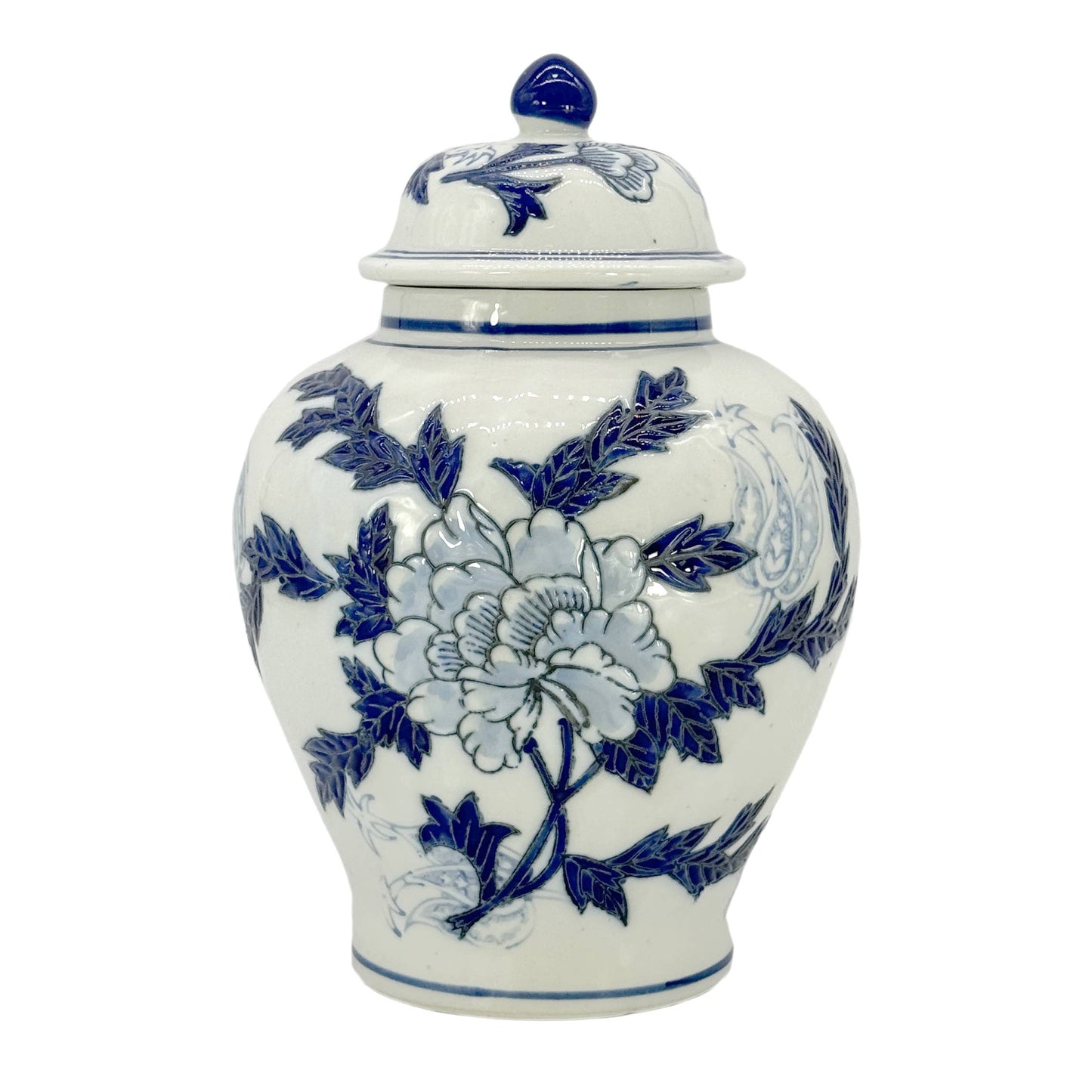 Floral Chinoiserie Ceramic Ginger Jar 12": Rust Red