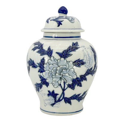 Floral Chinoiserie Ceramic Ginger Jar 12": Classic Blue & White