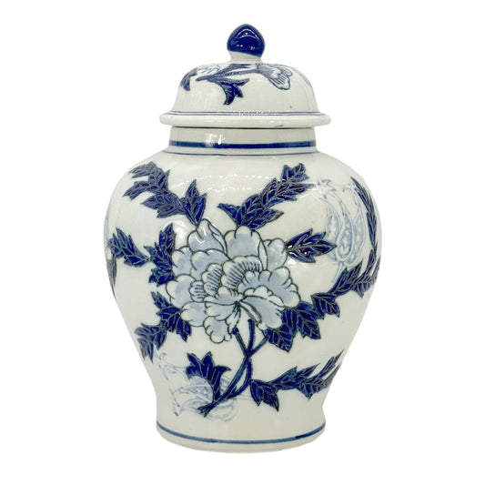 Floral Chinoiserie Ceramic Ginger Jar 12": Classic Blue & White